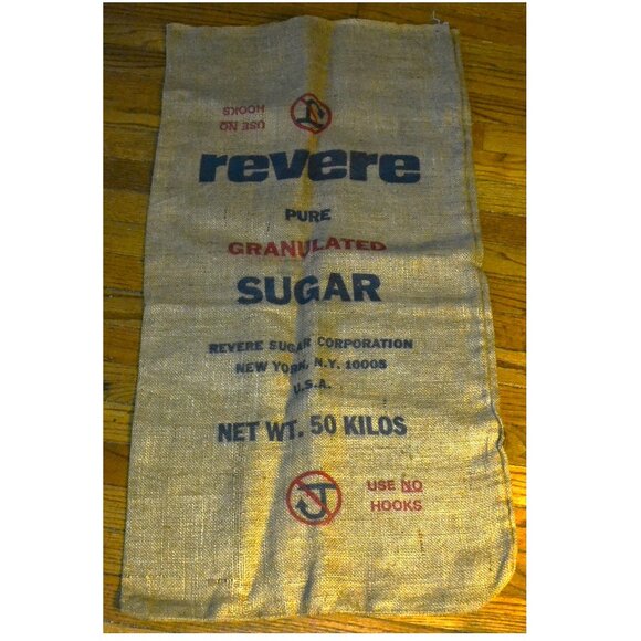 Set Of 2 Burlap Bags Revere Sugar NB Potatoes Country Farmhouse Kitchen Decor - Picture 1 of 8